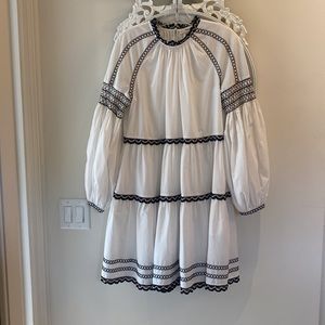Ulla Johnson white cotton dress with black crochet trim